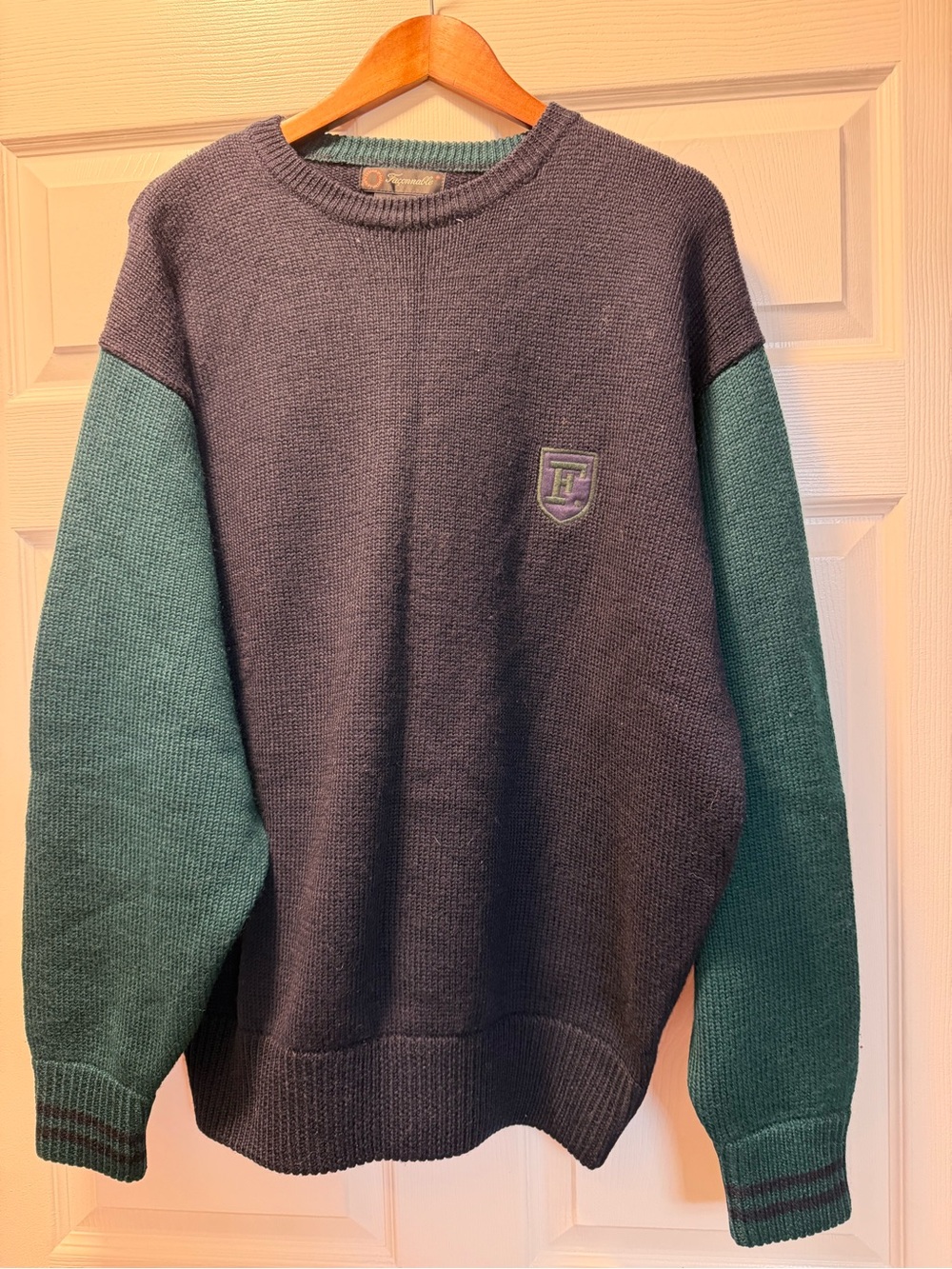 VTG Façonnable 100% Wool Colorblock Crest Sweater Mens XL